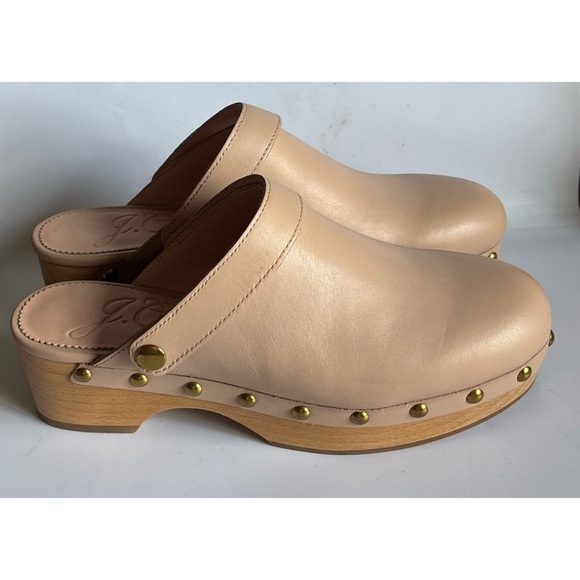 J. Crew Convertible Leather Studded Clogs in  luxury Camel Bone Size 6.5 ~ New - Picture 3 of 8